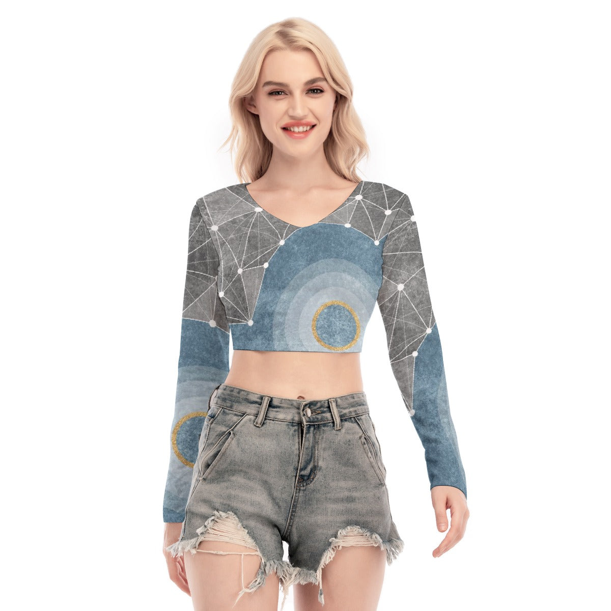 All-Over Print Women's Back Hollow T-shirt With Strap