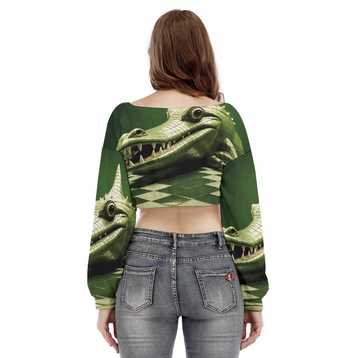 All-Over Print Women's V-neck Long Sleeve Cropped Sweatshirt
