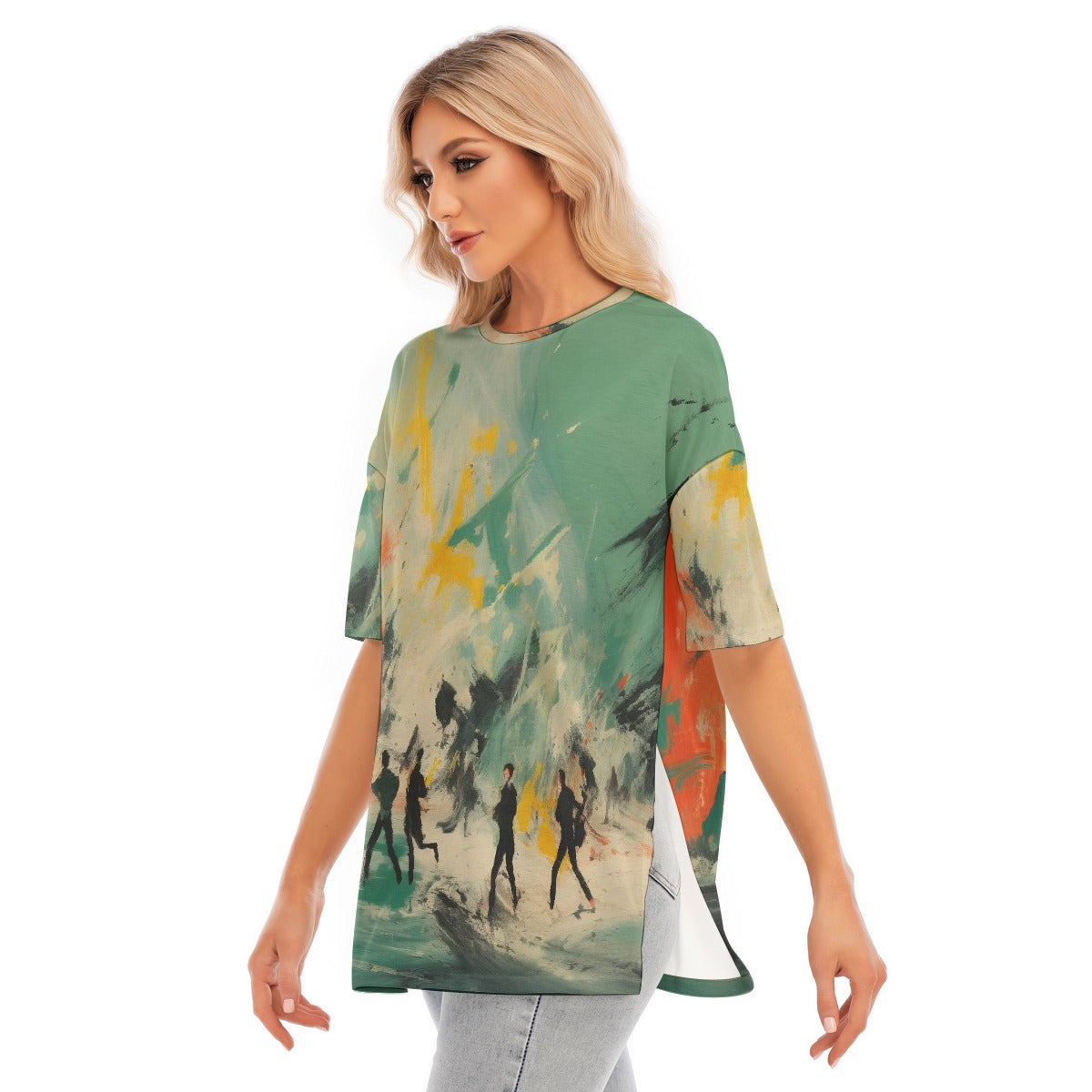 All-Over Print Women's Short Sleeves T-shirt With Hem Split