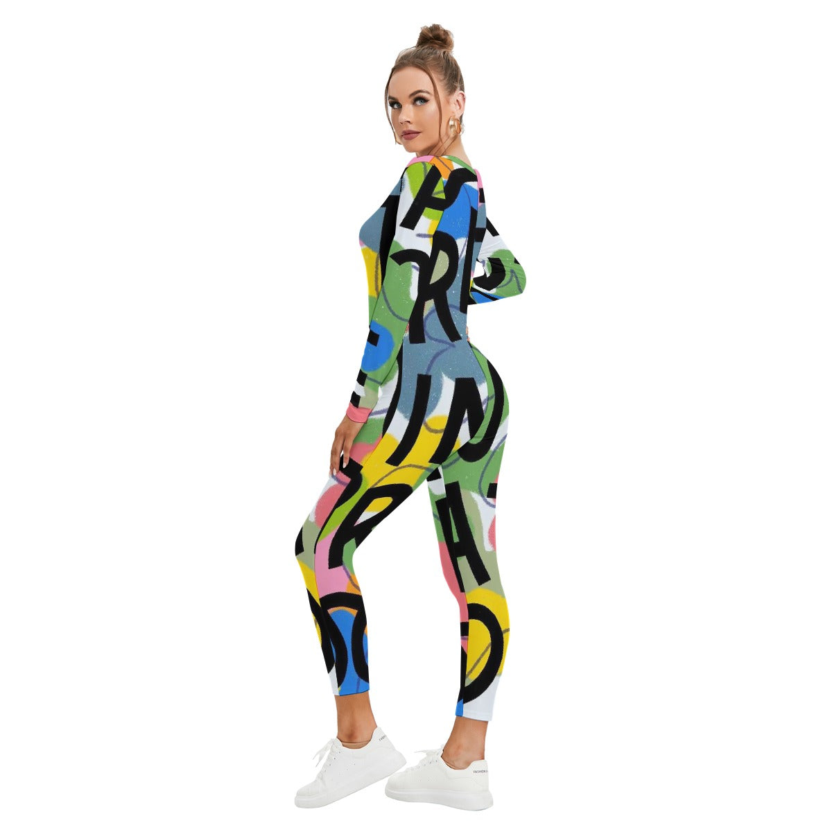 All-Over Print Women's Plunging Neck Jumpsuit