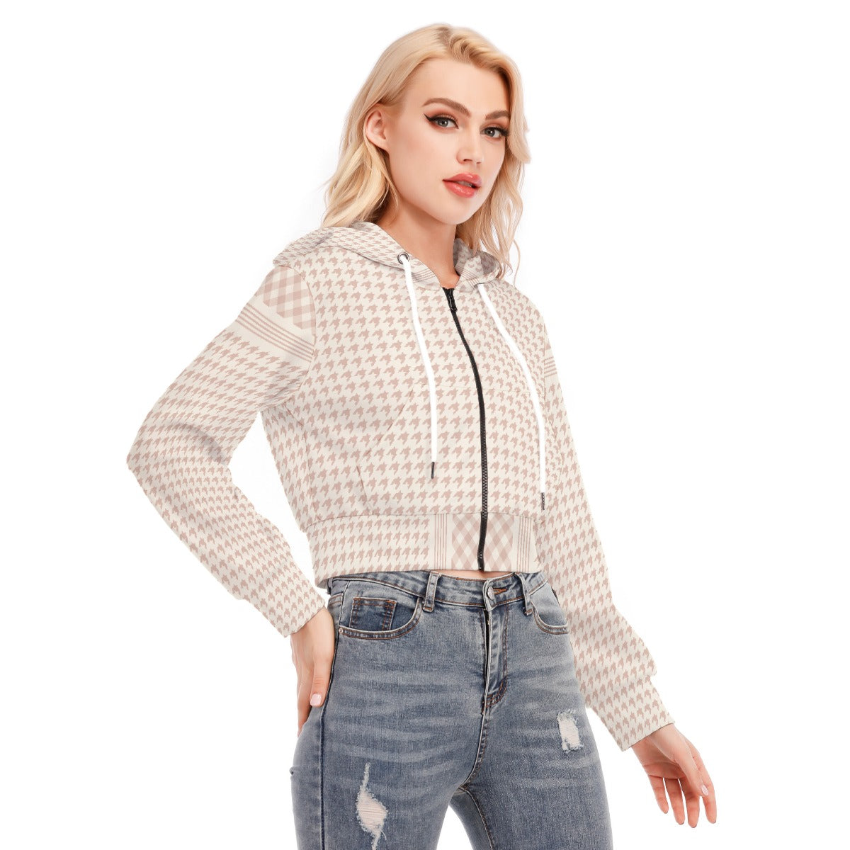 All-Over Print Women's Crop Top Hoodie With Zipper Closure