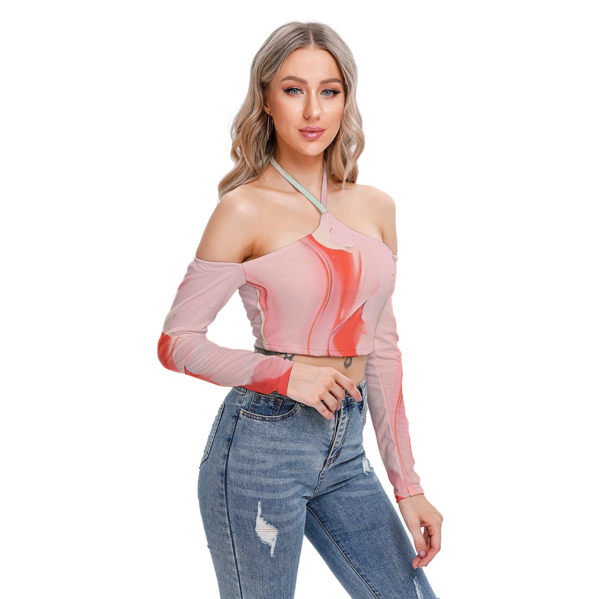 All-Over Print Women's Halter Lace-up Top