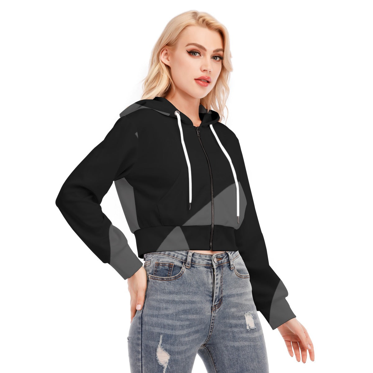All-Over Print Women's Crop Top Hoodie With Zipper Closure