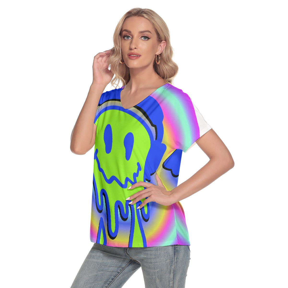 All-Over Print Women's Loose V-neck Short Sleeve T-shirt