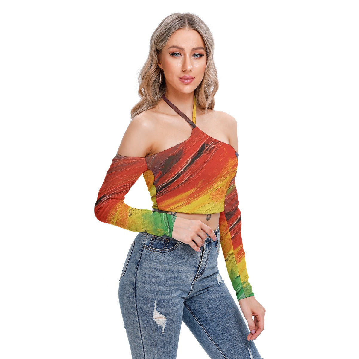 All-Over Print Women's Halter Lace-up Top