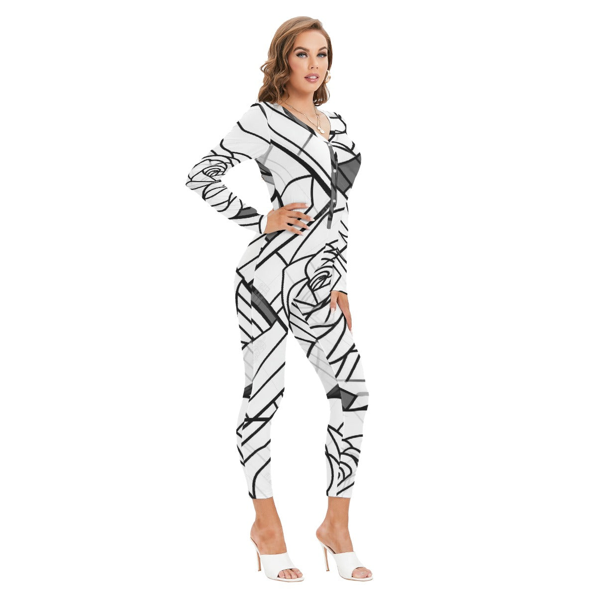 All-Over Print Women's Plunging Neck Jumpsuit