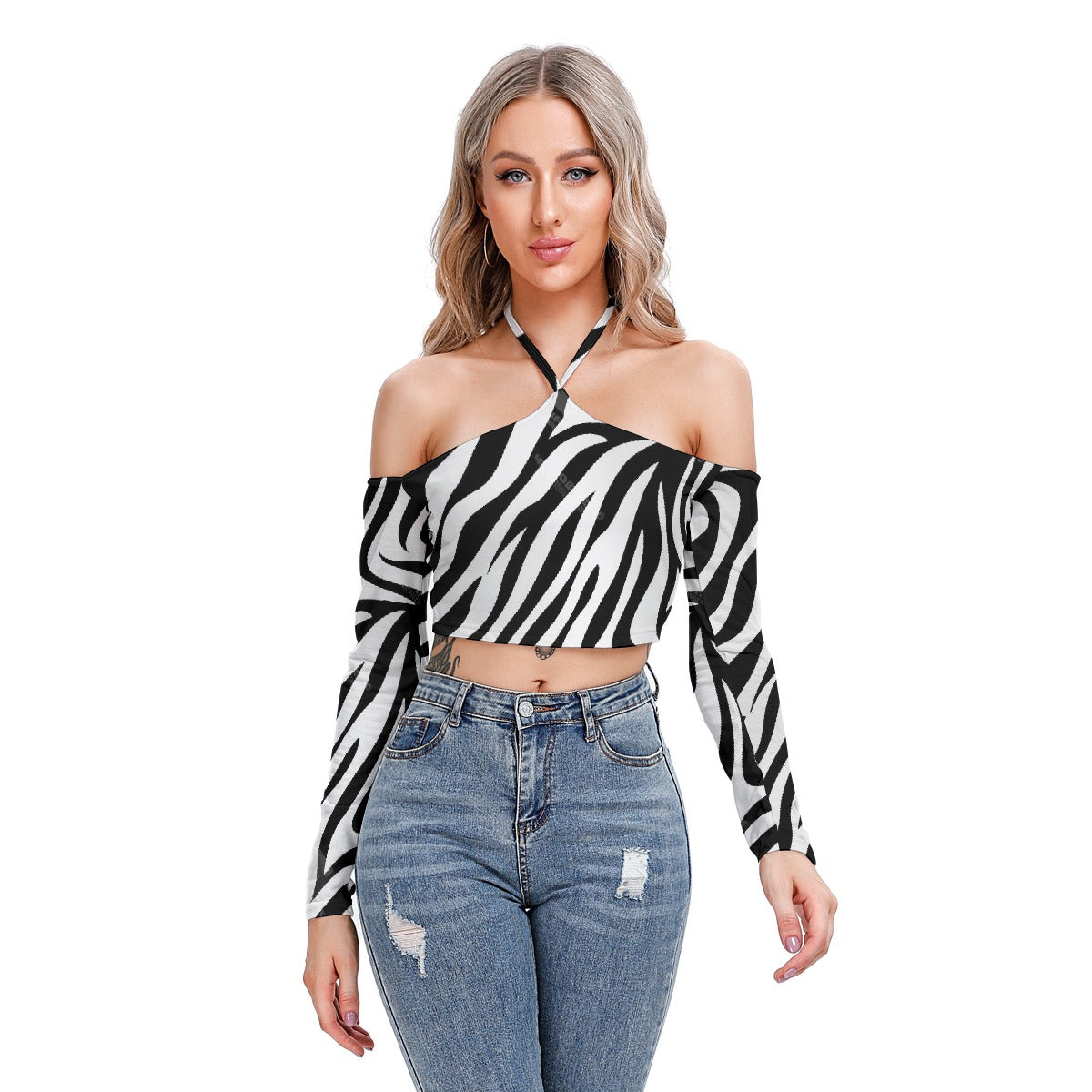 All-Over Print Women's Halter Lace-up Top