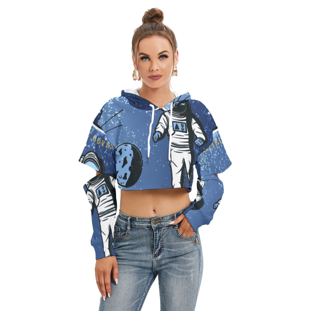All-Over Print Women's Heavy Fleece Hoodie With Hollow Out Sleeve
