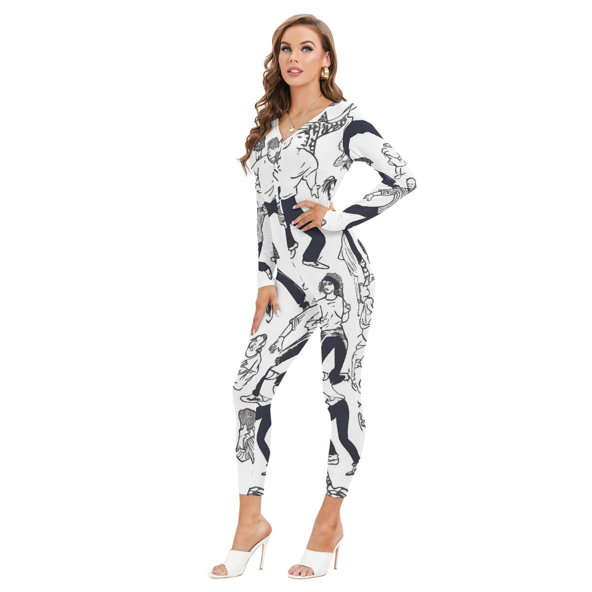 All-Over Print Women's Plunging Neck Jumpsuit