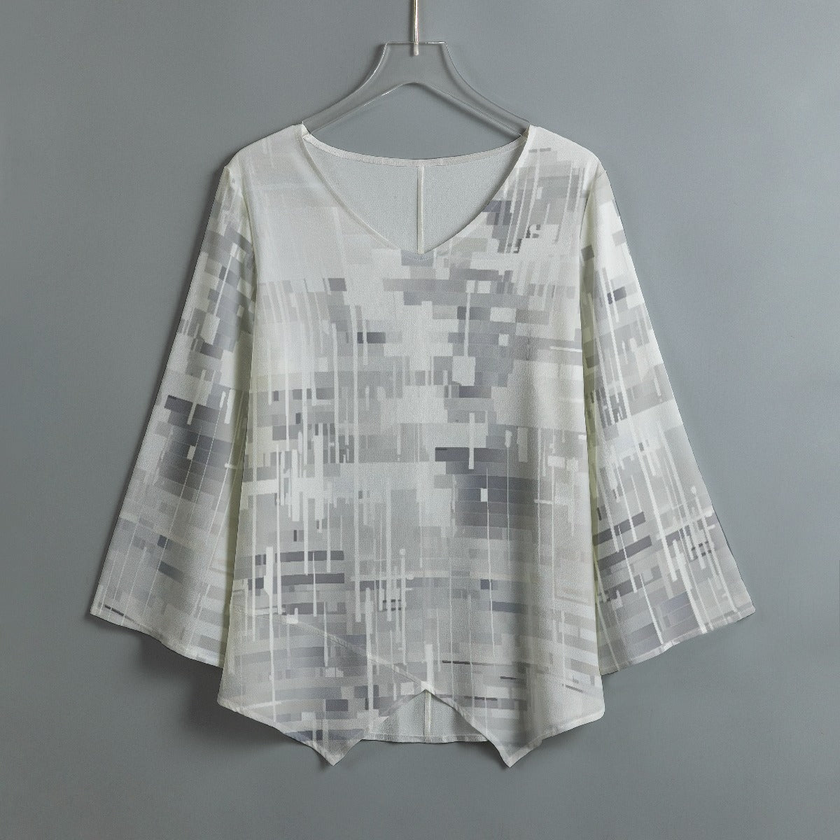 All-Over Print Women's V-neck T-shirt With Irregular Hem