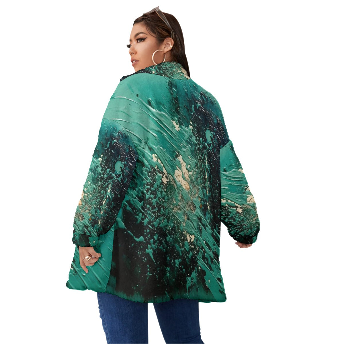 All-Over Print Unisex Borg Fleece Stand-up Collar Coat With Zipper Closure(Plus Size)