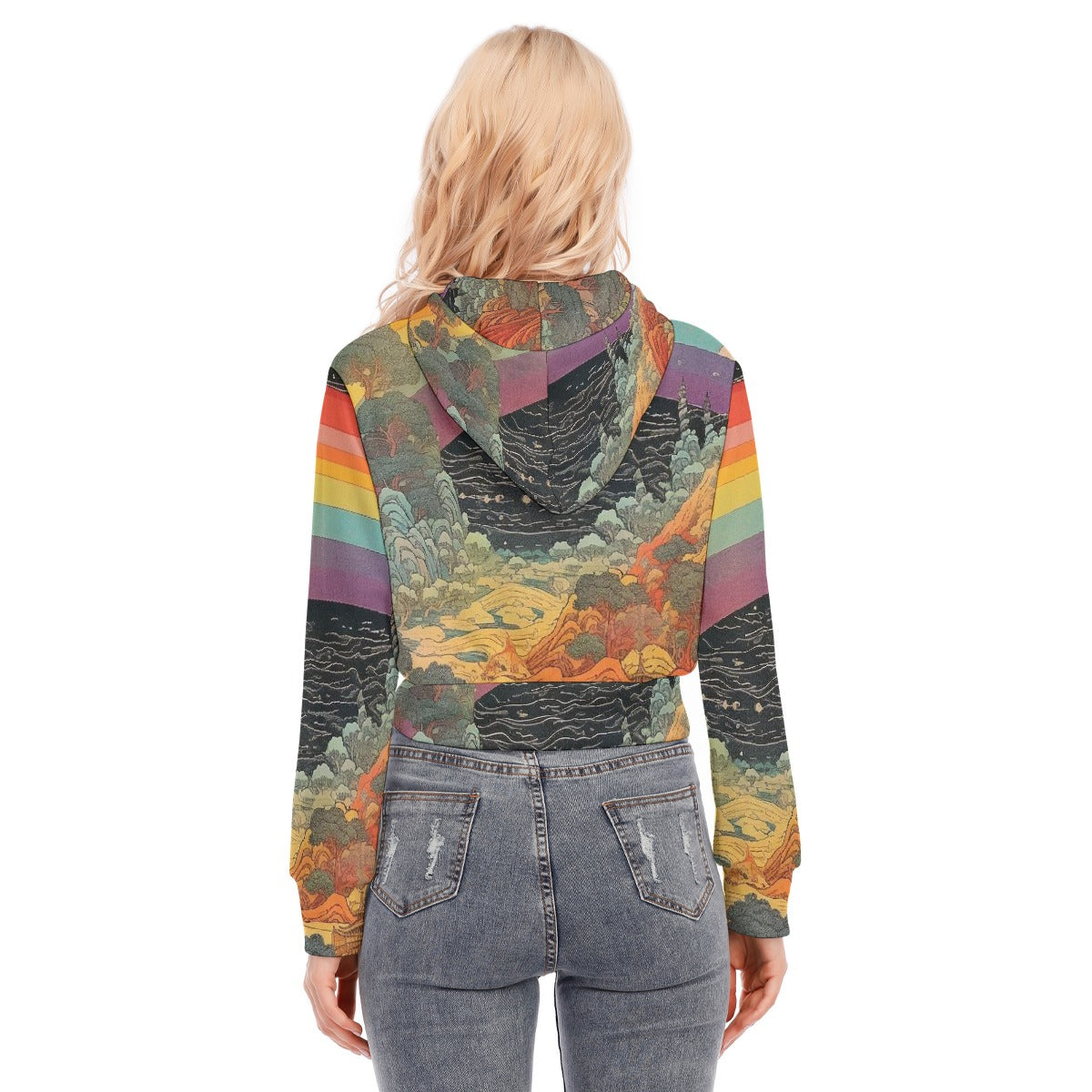 All-Over Print Women's Crop Top Hoodie With Zipper Closure