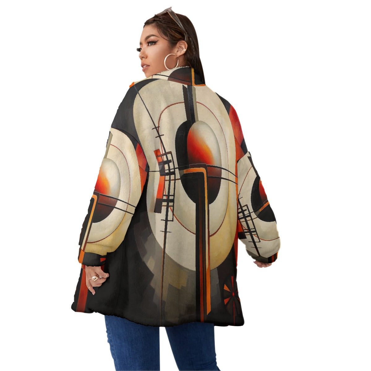 All-Over Print Unisex Borg Fleece Stand-up Collar Coat With Zipper Closure(Plus Size)