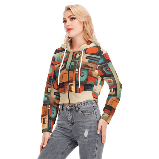 All-Over Print Women's Crop Top Hoodie With Zipper Closure