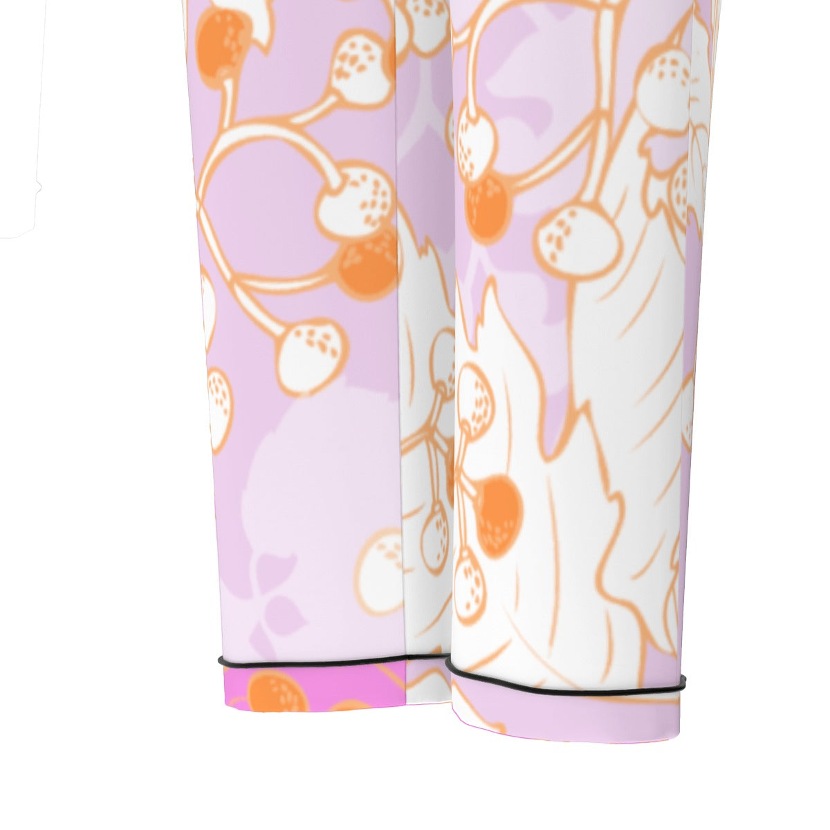 All-Over Print Women's Long Sleeve Pajama Set With Black Contrast Piping