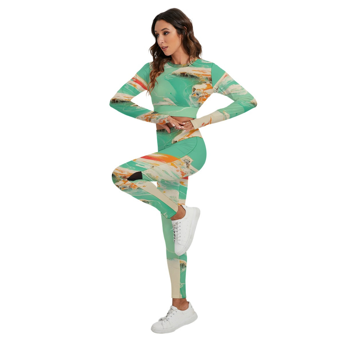 All-Over Print Women's Sport Set With Backless Top And Leggings