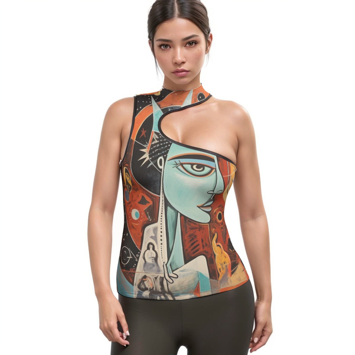 All-Over Print Women's Halter Sleeveless Asymmetrical Tank Top