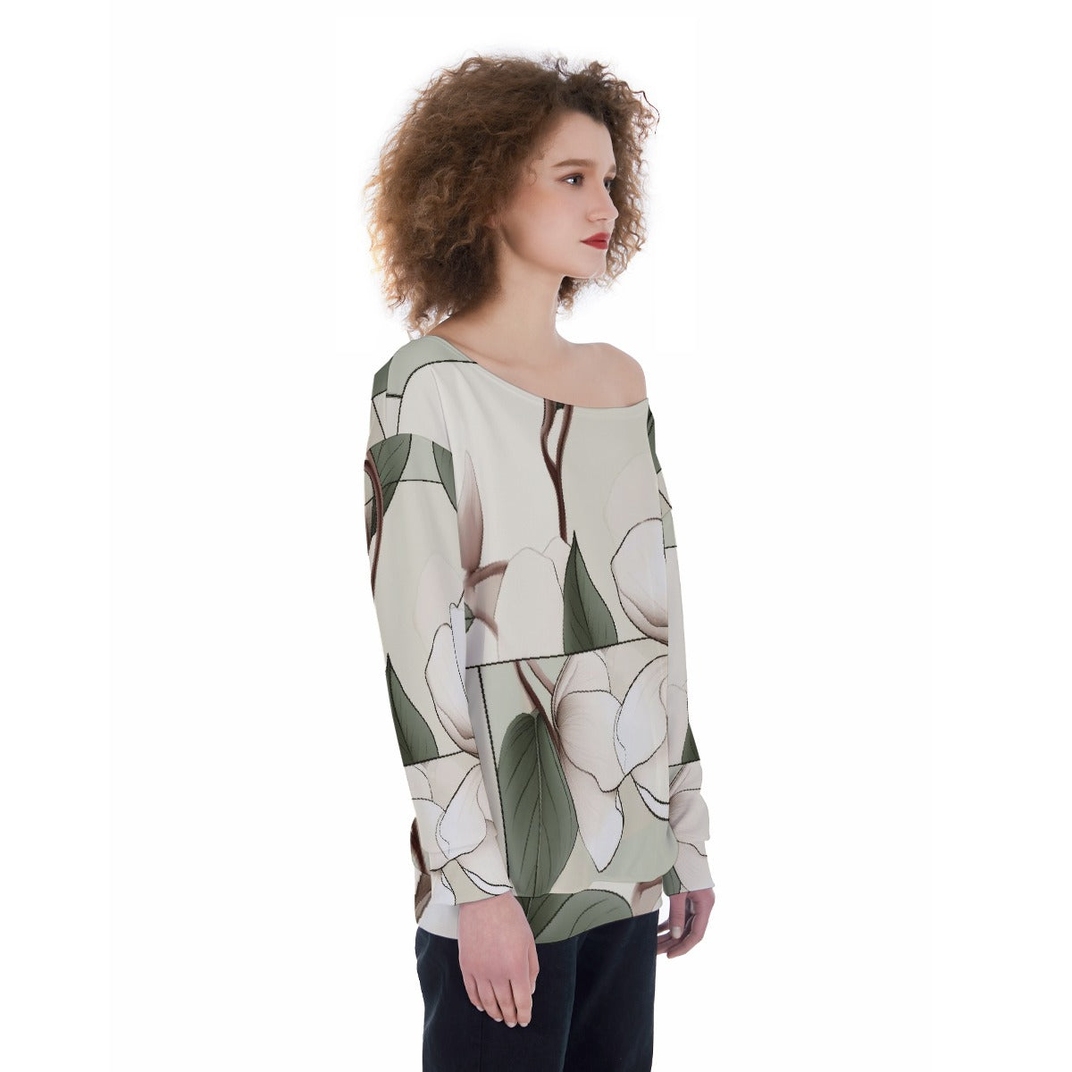 All-Over Print Oversized Women's Off-Shoulder Sweatshirt