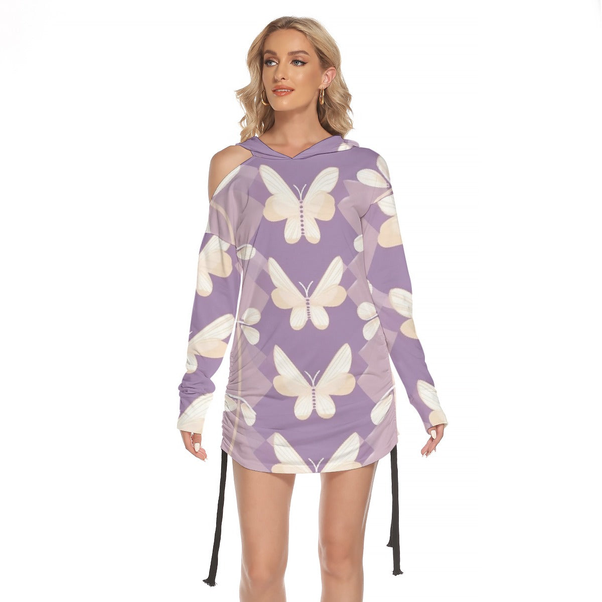 All-Over Print Women's One-shoulder Dress With Waist Shirring