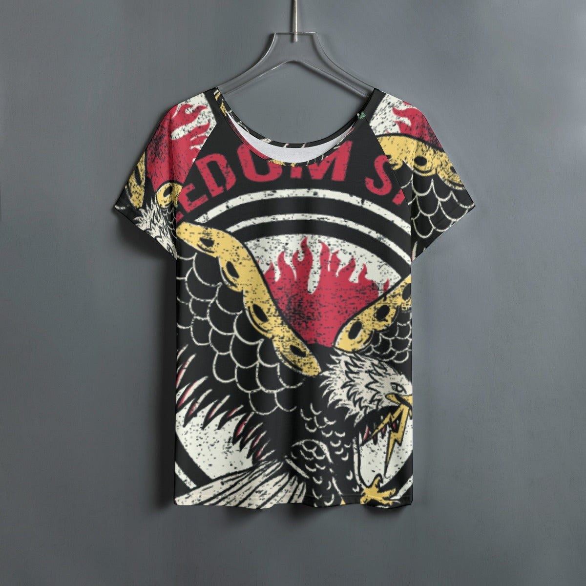 All-Over Print Women's Round Neck T-shirt With Raglan Sleeve