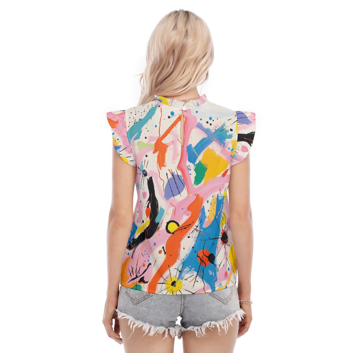 All-Over Print Women's Blouse With Ruffle Collar And Sleeve