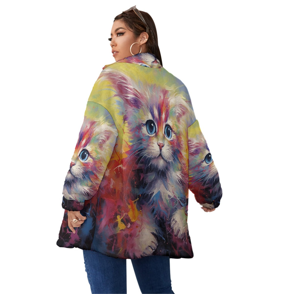 All-Over Print Unisex Borg Fleece Stand-up Collar Coat With Zipper Closure(Plus Size)