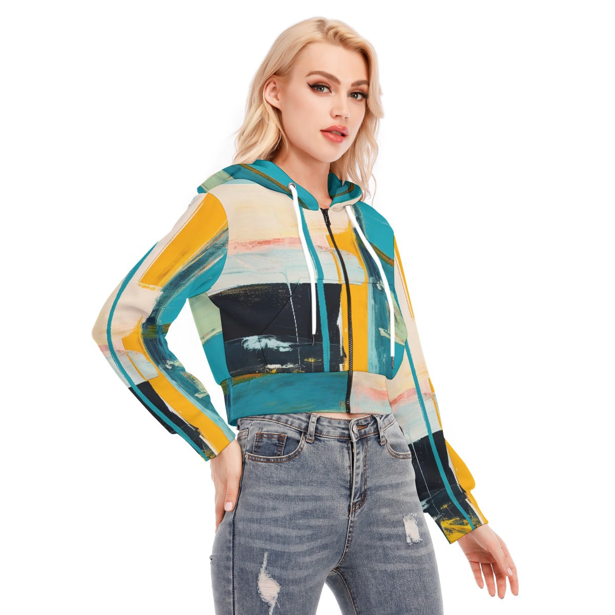 All-Over Print Women's Crop Top Hoodie With Zipper Closure