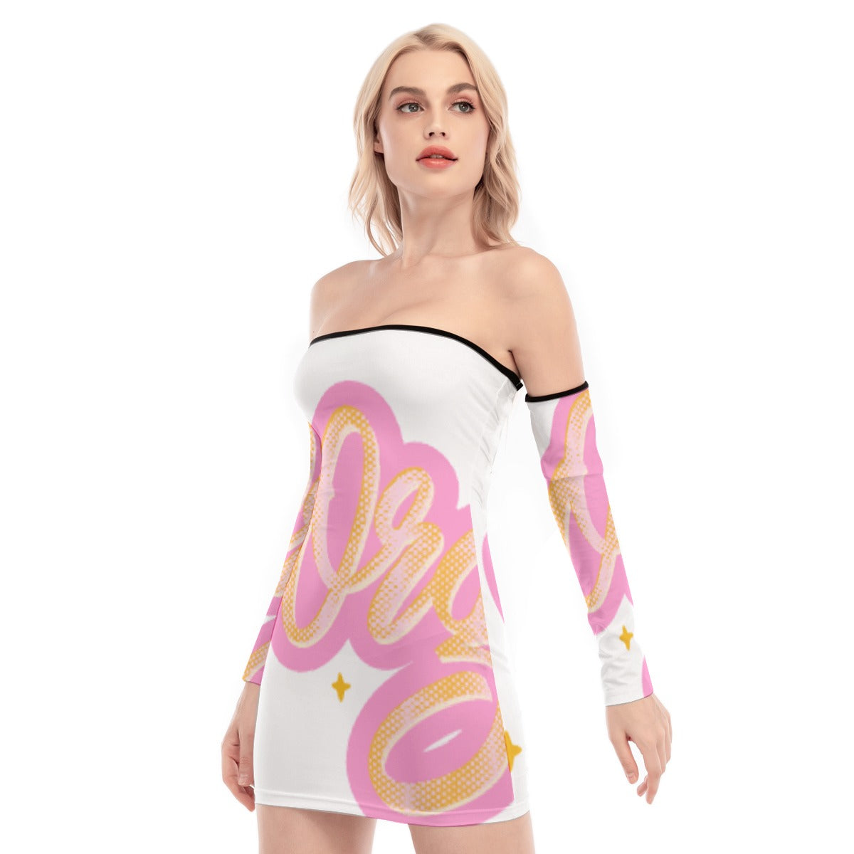 All-Over Print Women's Off-shoulder Back Lace-up Dress