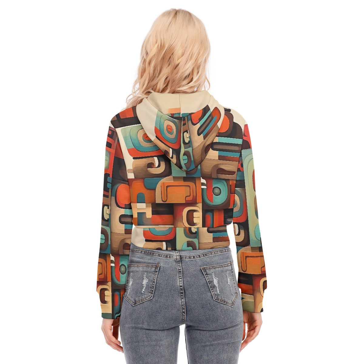 All-Over Print Women's Crop Top Hoodie With Zipper Closure