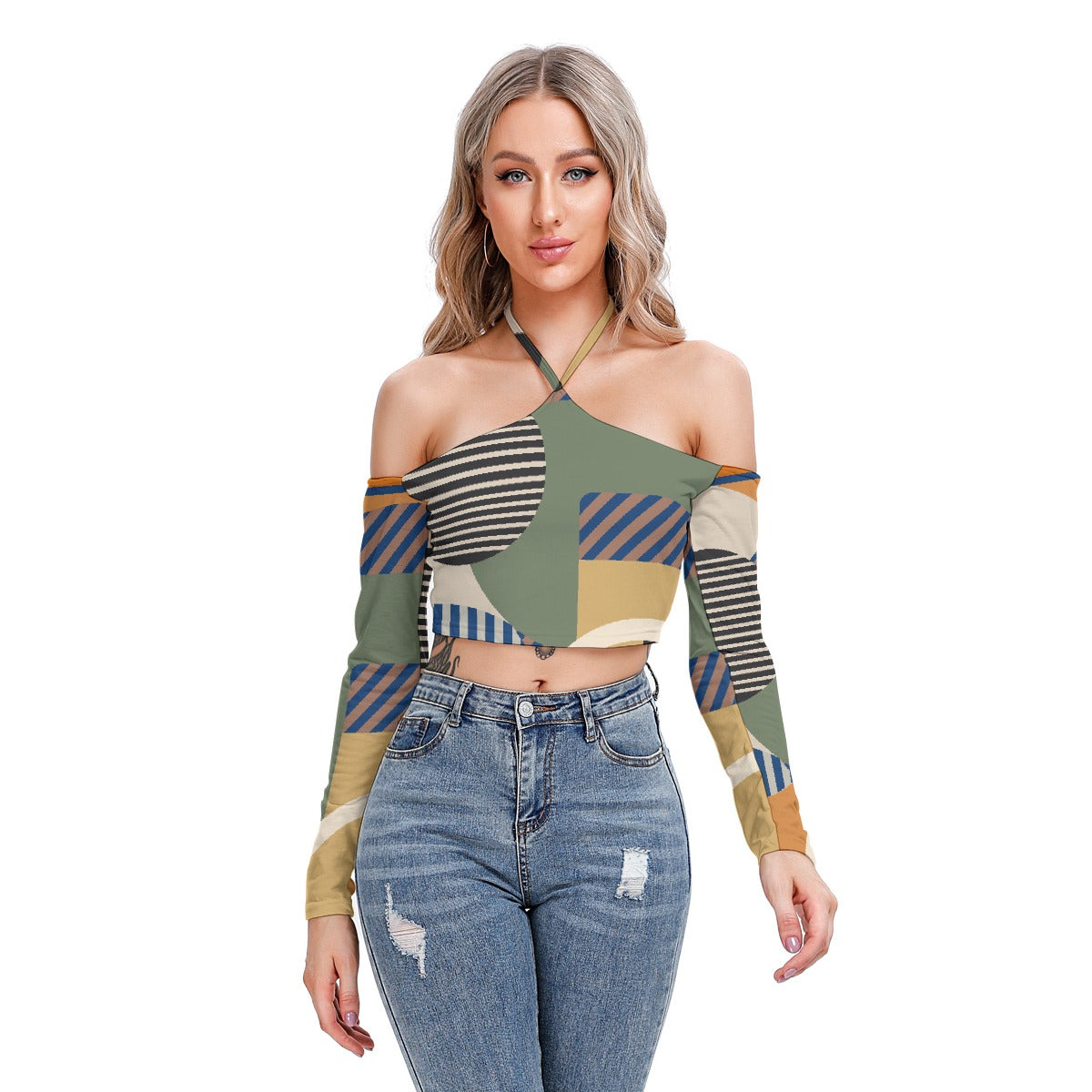 All-Over Print Women's Halter Lace-up Top