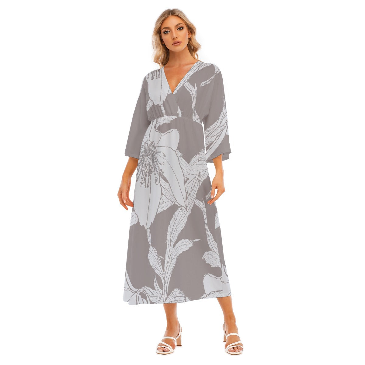 All-Over Print Women's Mid-Sleeve Long Dress
