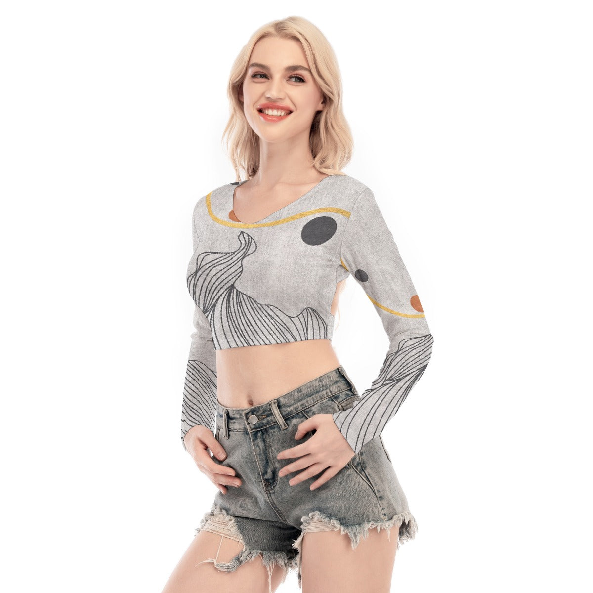 All-Over Print Women's Back Hollow T-shirt With Strap