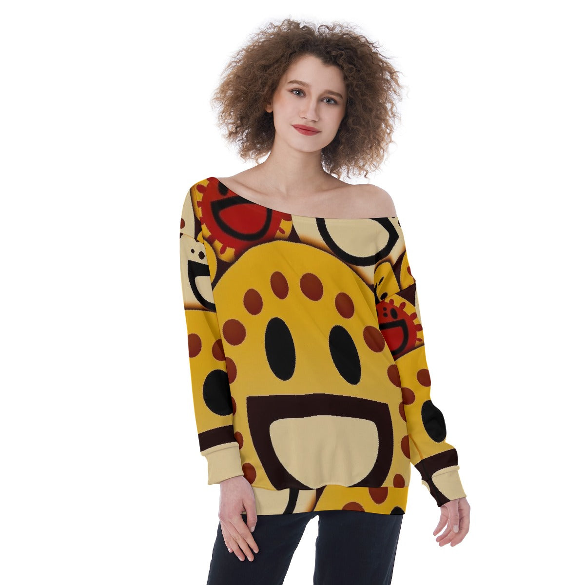 All-Over Print Oversized Women's Off-Shoulder Sweatshirt