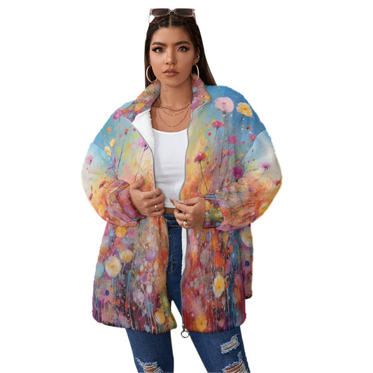 All-Over Print Unisex Borg Fleece Stand-up Collar Coat With Zipper Closure(Plus Size)