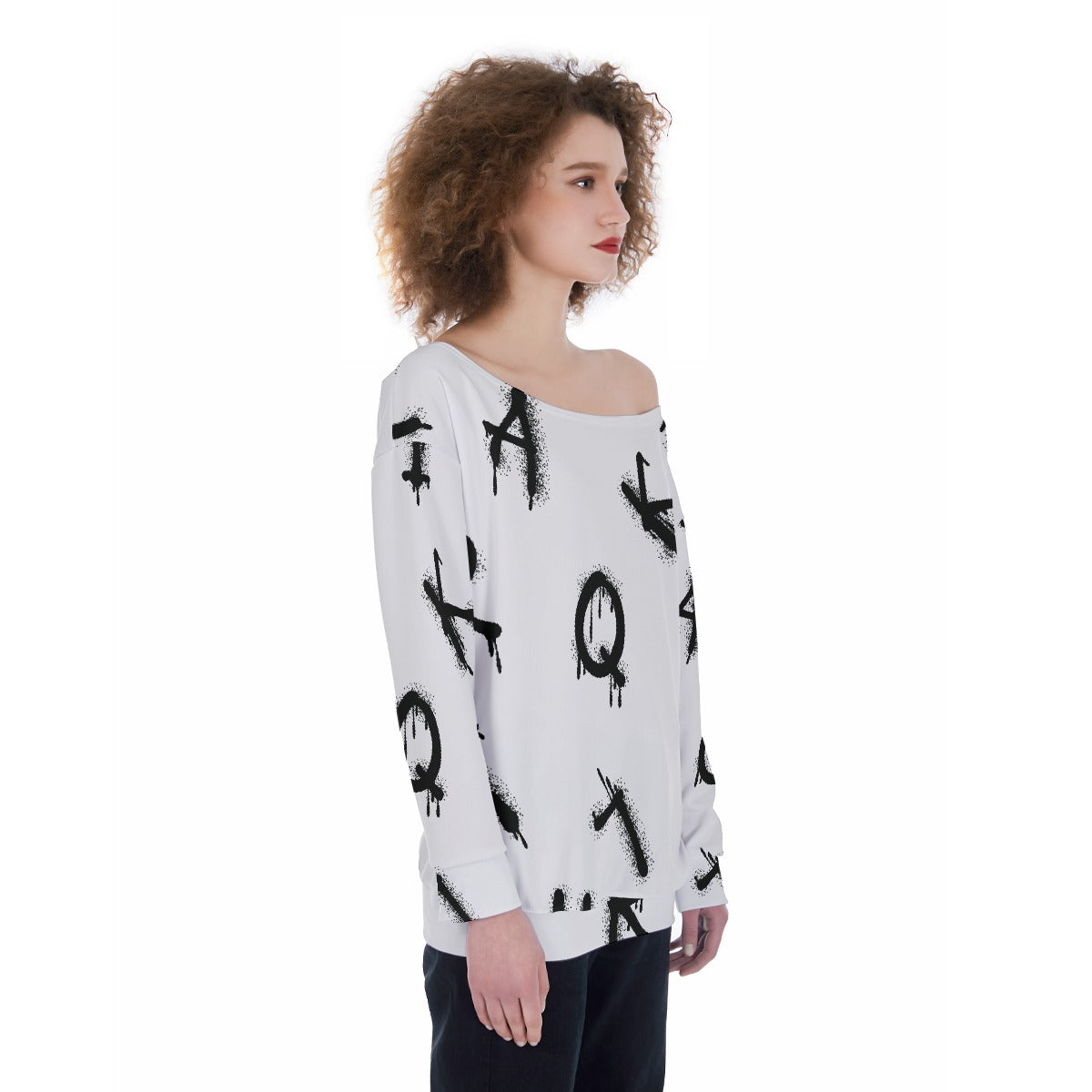 All-Over Print Oversized Women's Off-Shoulder Sweatshirt