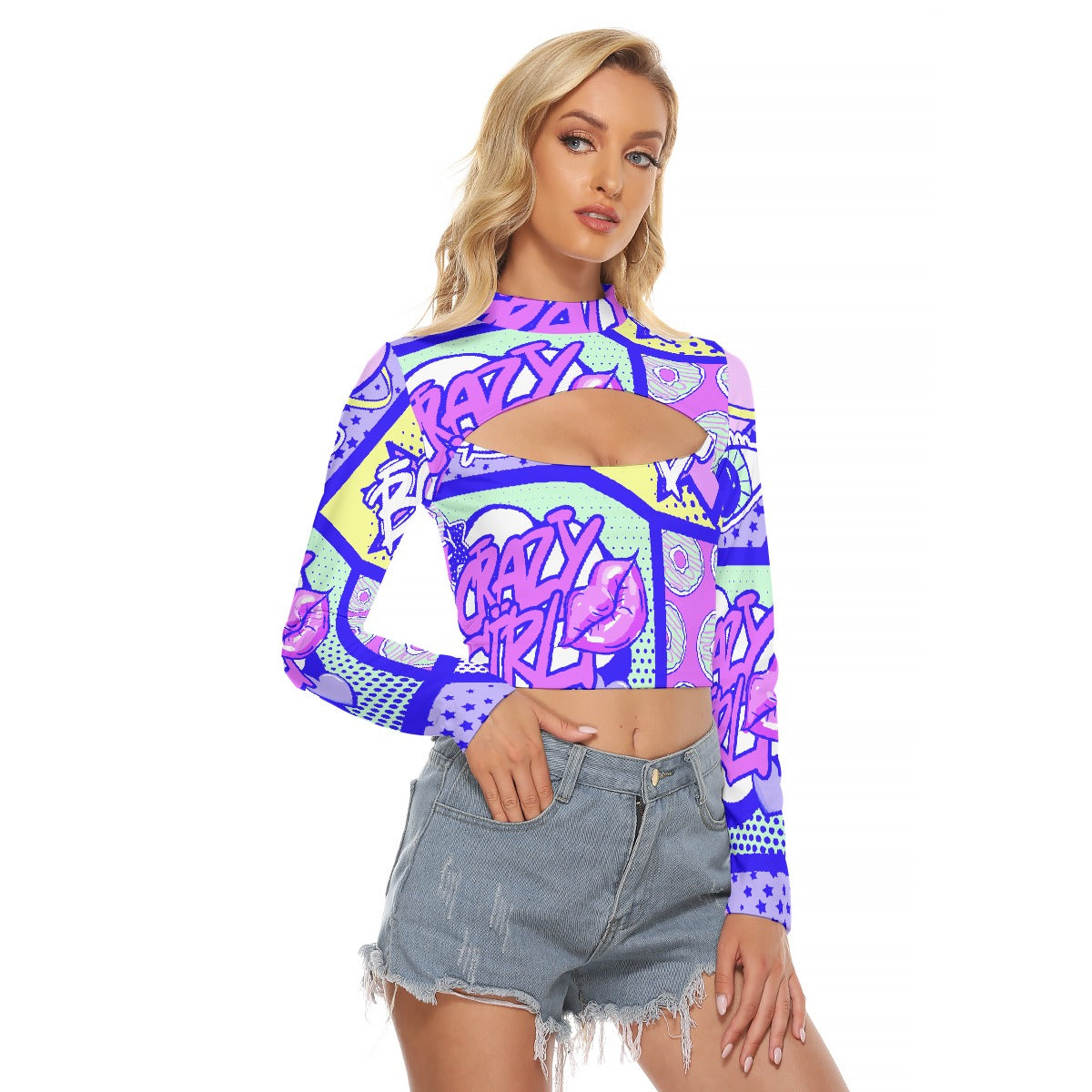 All-Over Print Women's Hollow Chest Keyhole Tight Crop Top