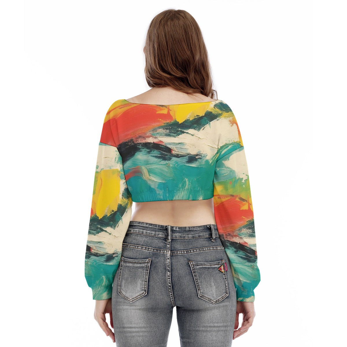 All-Over Print Women's V-neck Long Sleeve Cropped Sweatshirt