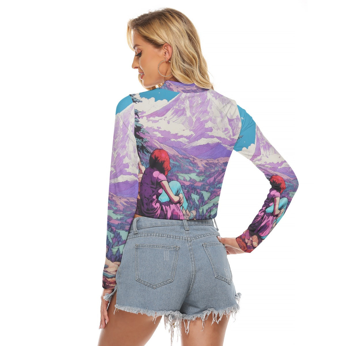 All-Over Print Women's Hollow Chest Keyhole Tight Crop Top