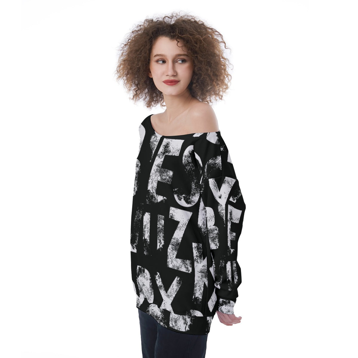 All-Over Print Oversized Women's Off-Shoulder Sweatshirt