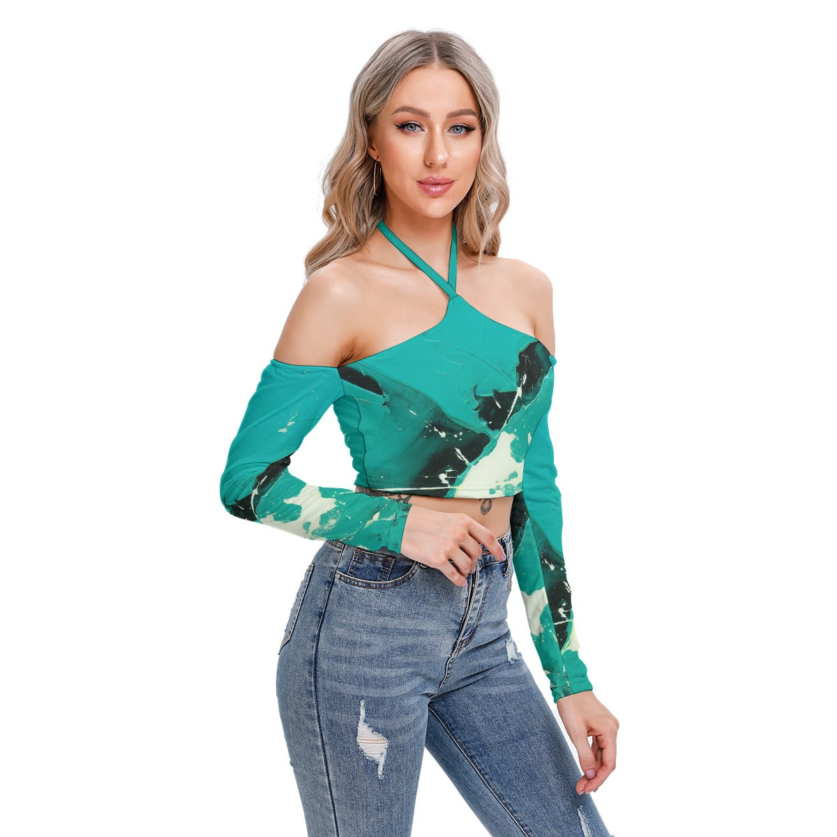 All-Over Print Women's Halter Lace-up Top