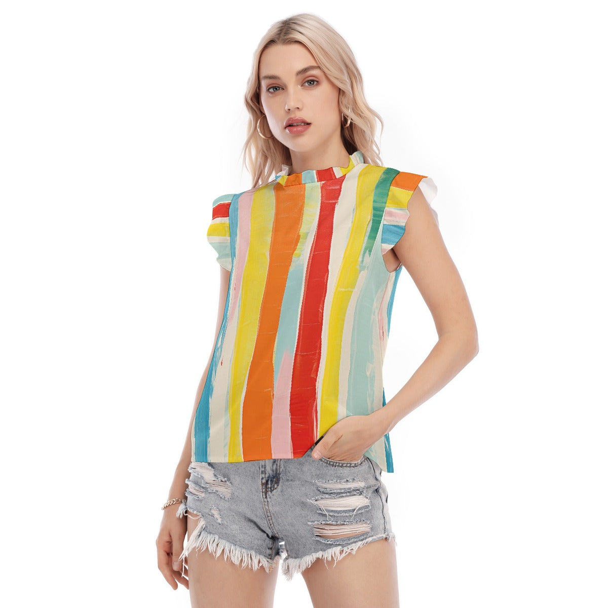 All-Over Print Women's Blouse With Ruffle Collar And Sleeve