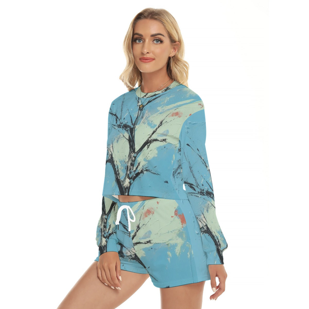 All-Over Print Women's Short Sweatshirt And Pants Suit