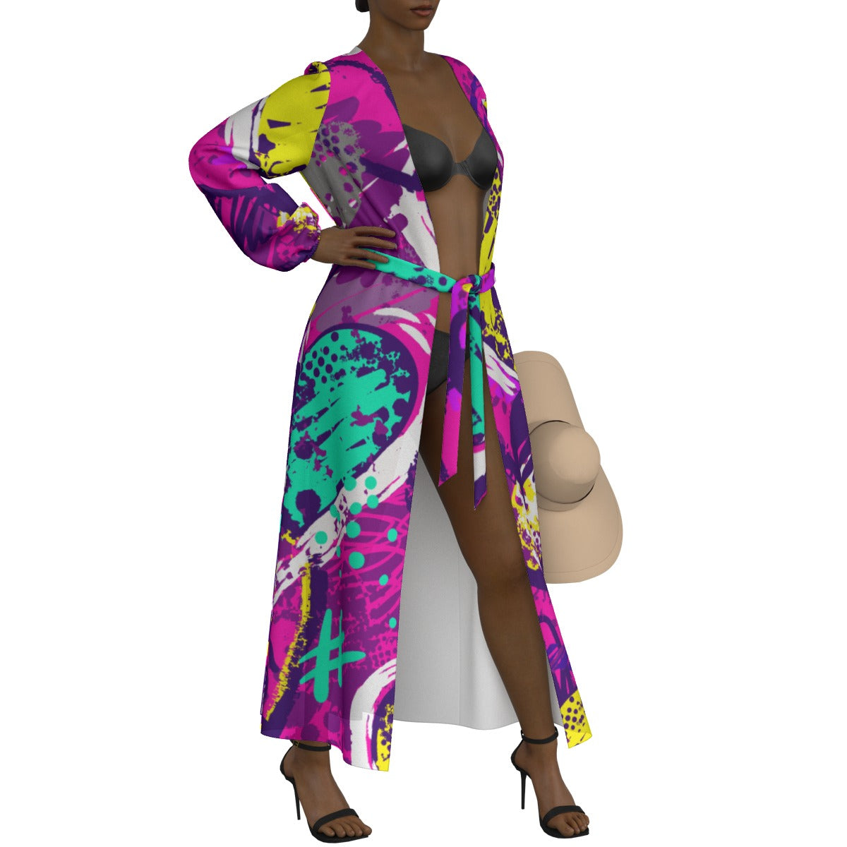 All-Over Print Women's Lace-up Chiffon Robe