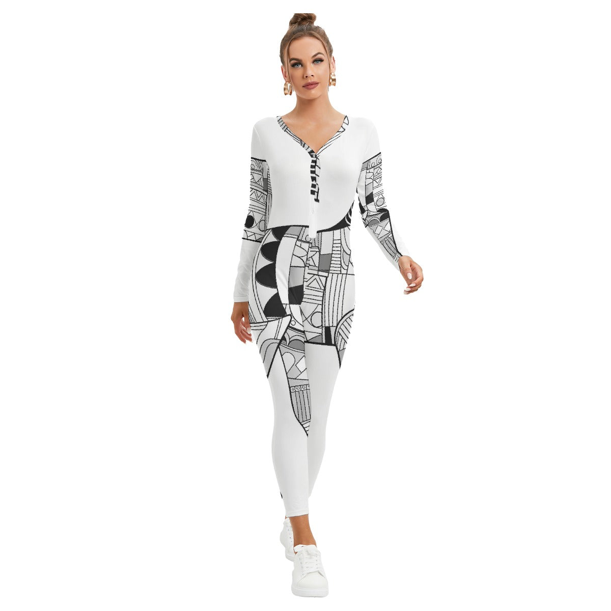 All-Over Print Women's Plunging Neck Jumpsuit