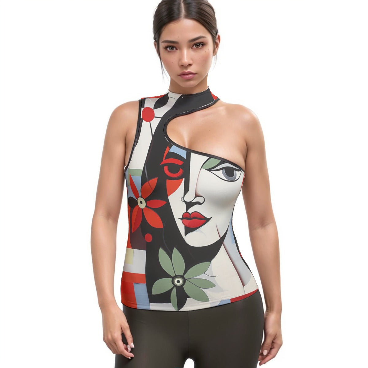 All-Over Print Women's Halter Sleeveless Asymmetrical Tank Top