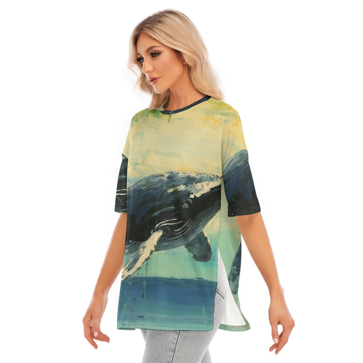 All-Over Print Women's Short Sleeves T-shirt With Hem Split
