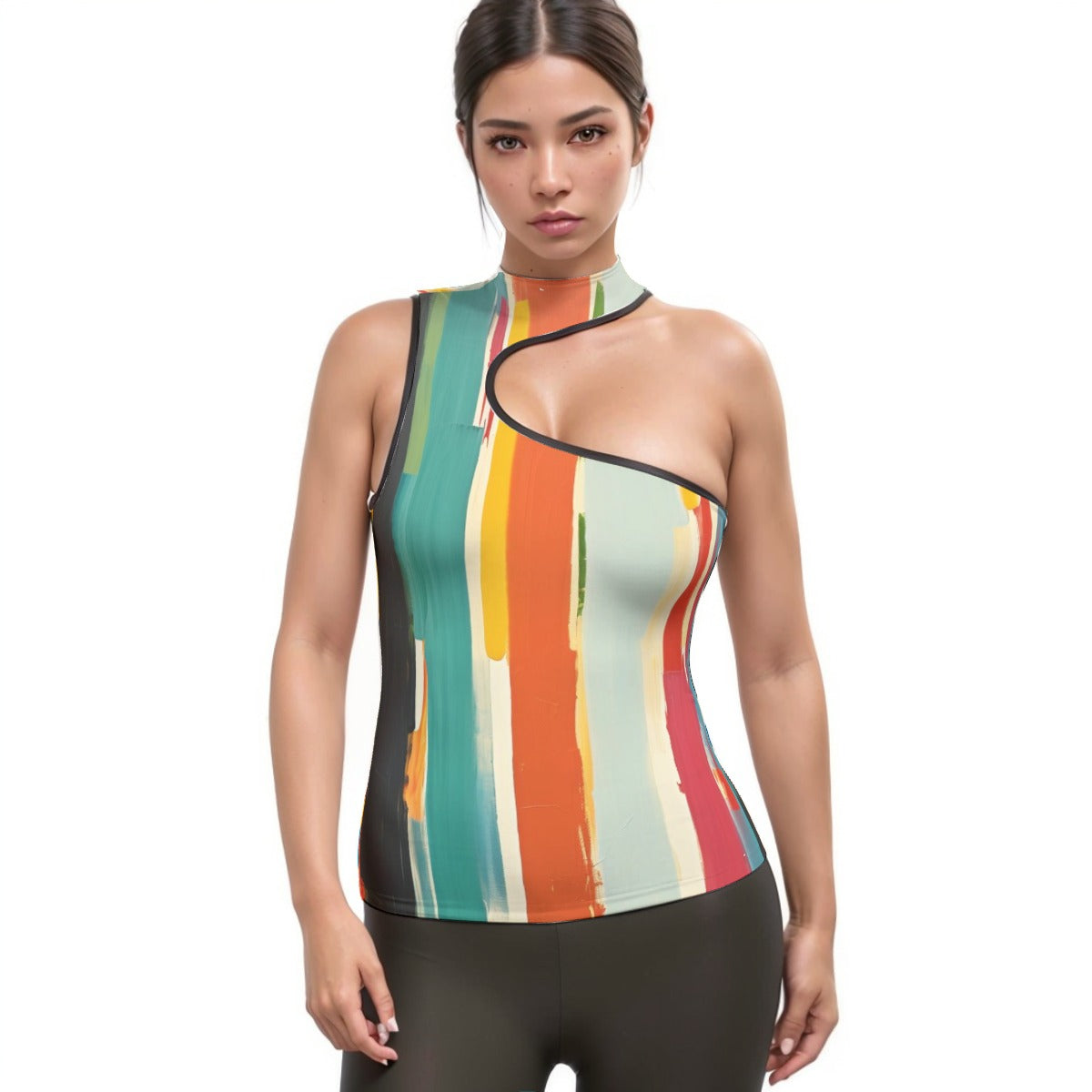 All-Over Print Women's Halter Sleeveless Asymmetrical Tank Top