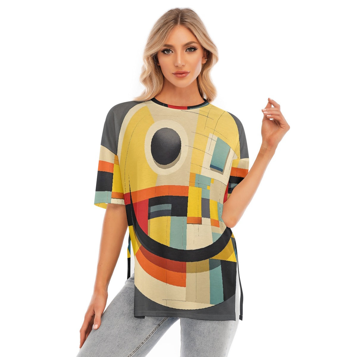 All-Over Print Women's Short Sleeves T-shirt With Hem Split