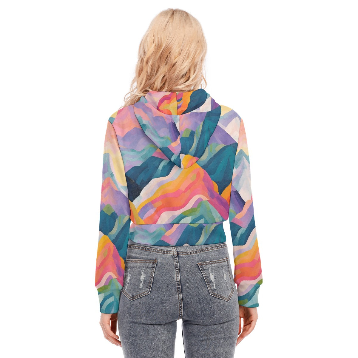 All-Over Print Women's Crop Top Hoodie With Zipper Closure