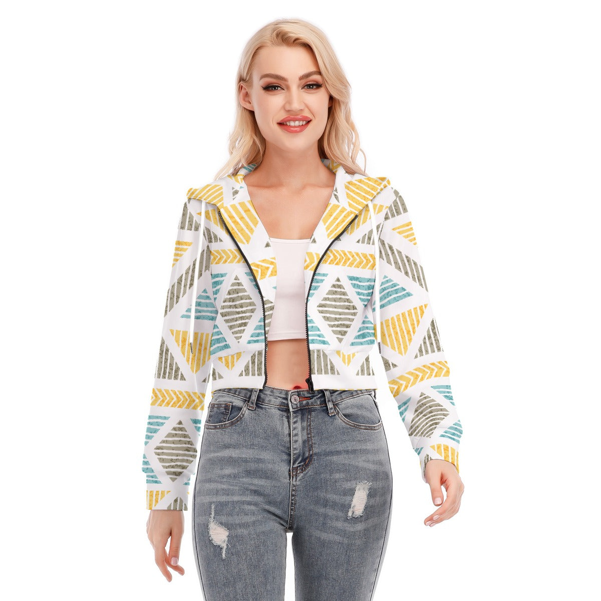 All-Over Print Women's Crop Top Hoodie With Zipper Closure